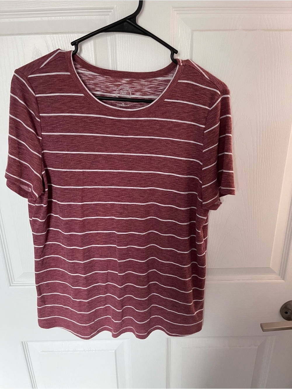 Maurices Maroon & White Striped Short Sleeve Tee